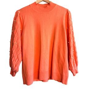 Rafiana Coral Sweater with Pearl Accent Sleeves Size XL